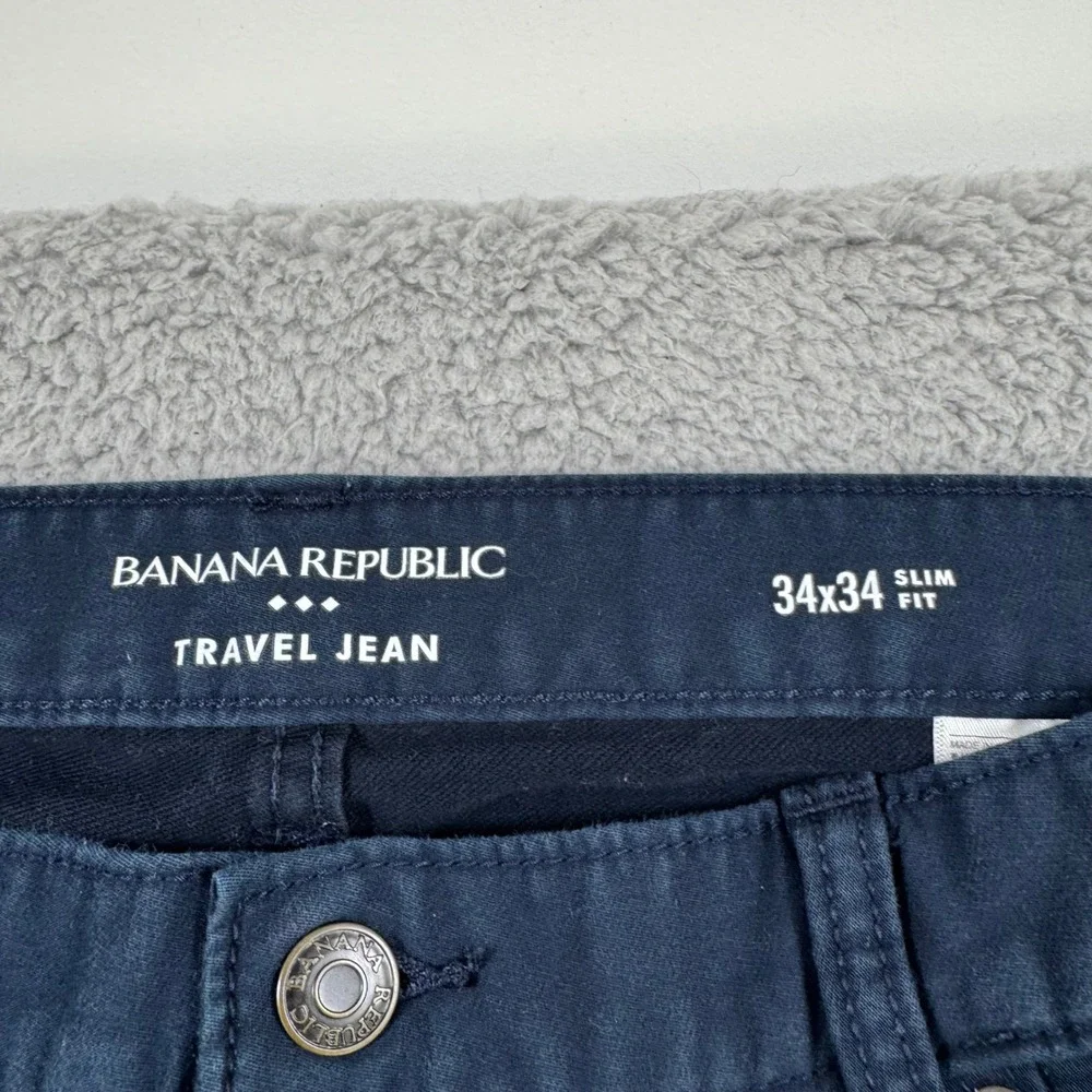 Banana Republic Mens Travel Jean Slim Fit 34x33 Navy Blue Stretch Cotton‎ Denim